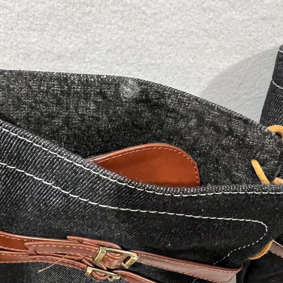 Womens Denim Knee High Boots Block Low Heels Round Toe Lace Up Buckle Shoes Hot - Picture 4 of 7